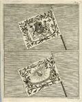 39539 Afbeelding van de vaandels gebruikt door de Utrechtse studenten bij het bezoek van prins Willem V aan Utrecht.